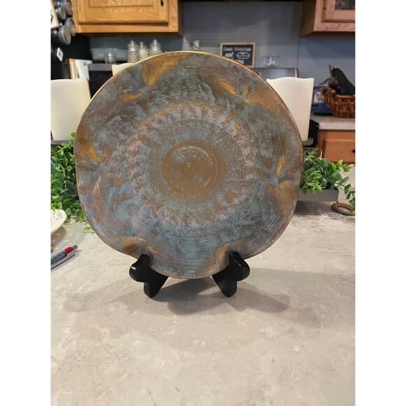 Vintage Stangl Pottery 4061 Ruffled Gold/Aqua large Candy Dish 8x8x1.75” USA - Picture 2 of 7